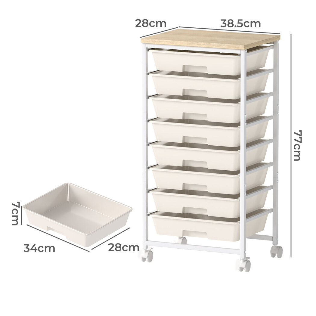 Levede 8 Drawers Storage Trolley Utility Cart Plastic Mobile Organiser Unit - Image 3